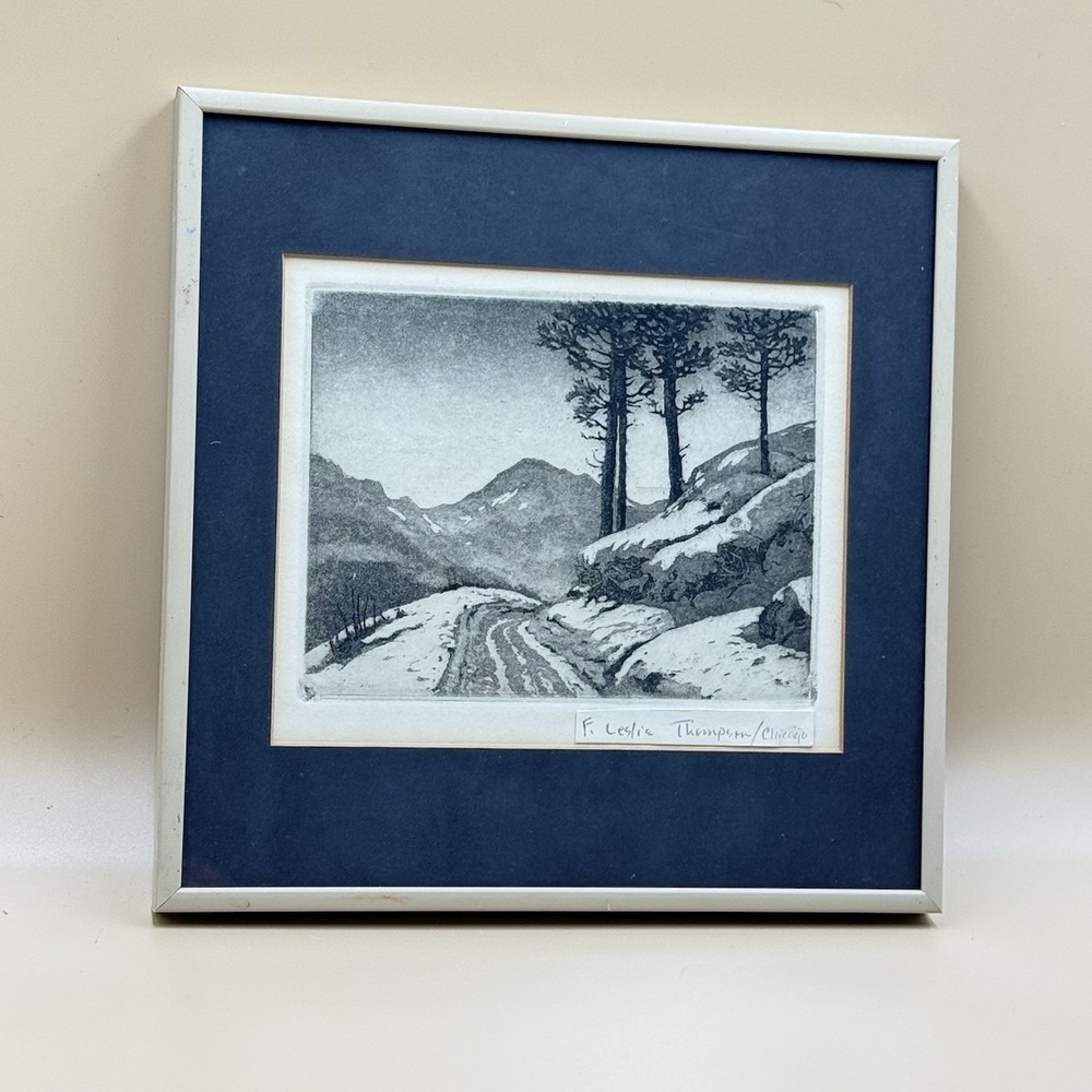 F Leslie Thompson Chicago Signed Original Etching Winter Mountain Landscape
